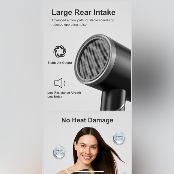 ANNLARY Plasma Ion Hair Dryer with Diffuser for Curly Hair, 1800W Fast Drying - Picture 9 of 9